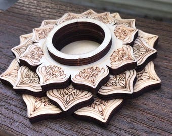 Wood Crystal Sphere Stand Lotus Mandala Display Base Chakra Crystal Holder