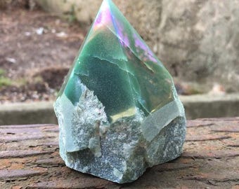 Green Aventurine Crystal Point Semi Polished Stone Tower Manifestation Abundance 3.5"