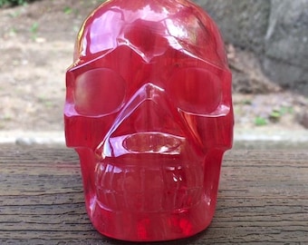 Cherry Quartz Style Glass Crystal Skull Red Translucent Metaphysical Decor 2lb
