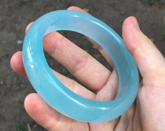Natural Chalcedony Bangle Bracelet Blue Crystal Gemstone Stone Jewelry 7"