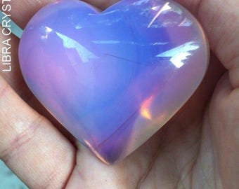 Opalite Heart Palm Stone Polished Crystal Pocket Stone Metaphysical Decor 64g 2"