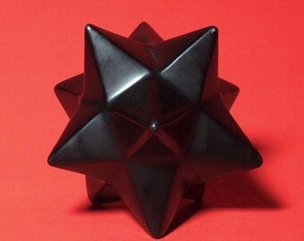 Black Obsidian Merkaba Star Sacred Geometry Crystal Carving Metaphysical 2"