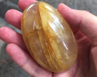Golden Healer Quartz Palm Stone Reiki Crystal Healing Gift Specimen 2in