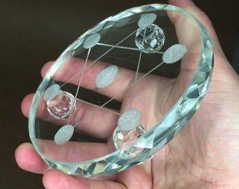 Faceted Glass Sacred Geometry Disc Metatron's Cube Crystal 4"