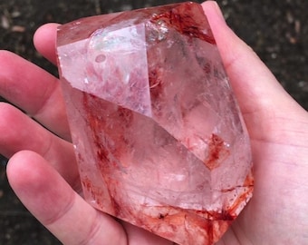 Fire Hematoid Quartz Crystal Polished Quartz Red Hematite Quartz Healing Grounding Energy Stone 262g