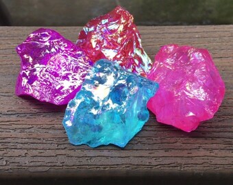 Rainbow Aura Raw Quartz Color Enhanced Display Stone Specimen Set 4pc
