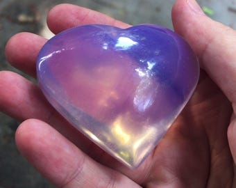 Opalite Heart Reiki Palm Stone Pocket Polished Crystal 2in