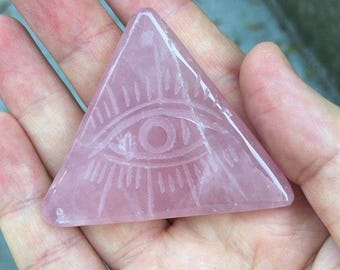 Rose Quartz All Seeing Eye Triangle Carving Pink Crystal Sacred Geometry 34g 2"