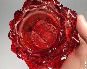 Red Glass Lotus Flower Candle Holder Tealight Votive Decorative Centerpiece 3.5"
