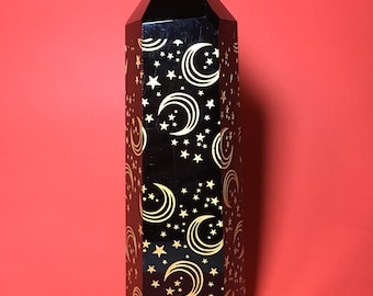 Obsidian Tower Egyptian Moon Stars Engraved Crystal Point Polished Protect 8"