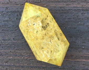 Yellow Gold Crackle Quartz Double Terminated Wand Crystal Point