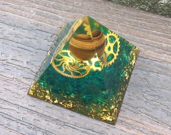 Orgonite Resin Crystal Energy Pyramid Tiger Eye Amethyst Lapis Turquoise Metaphysical Decor 2.5"