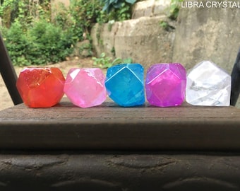 Rainbow Aura Quartz Crystal Grid Set 5 Piece Sacred Geometry Divination Stones
