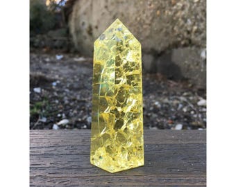 Gold Crackle Quartz Point Crystal Wand Color Enhanced Natural Specimen