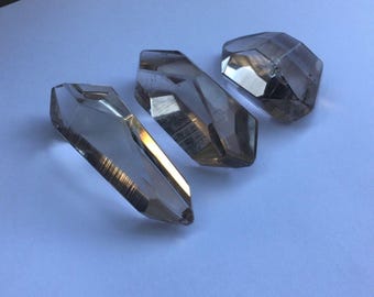 Smoky Quartz Faceted Crystal Seed Set 3pc