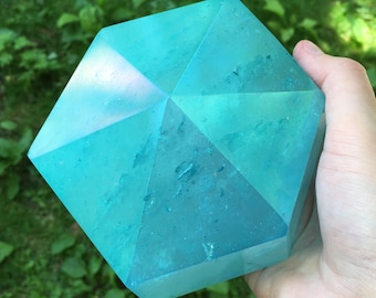 Aqua Aura Quartz Tridecagon Sacred Geometry Crystal 13 Sided Grid Center Stone 2.46lb