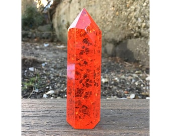 Red Crackle Quartz Point Crystal Wand Color Enhanced Natural Specimen