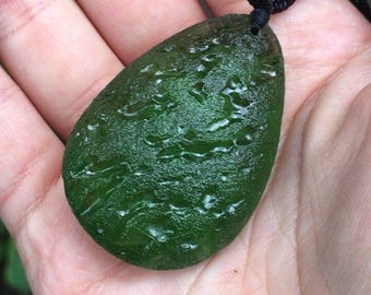 Moldavite Meteorite Czech Republic Teardrop Pendant Necklace Unisex