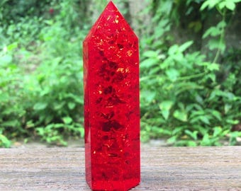 Red Crackle Quartz Fire and Ice Point Wand Polished Crystal 3.5in