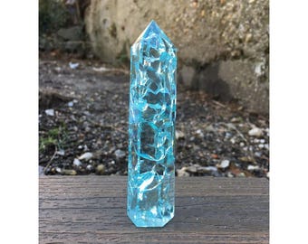 Aqua Blue Crackle Quartz Point Crystal Wand Color Enhanced Natural Specimen