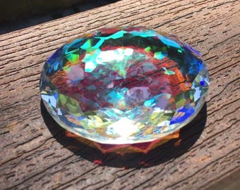 Faceted Prism Glass Crystal Suncatcher Round Disc Hanging Decor 2.5in