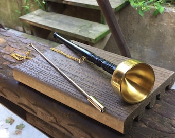 Vintage Gold Tone Meditation Bell Chime Metal Striker Mindfulness Ritual Altar