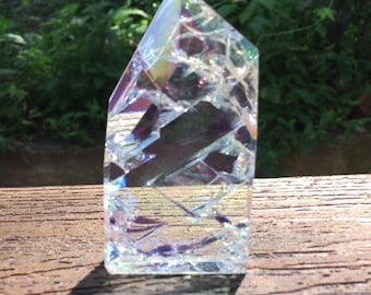Crackle Quartz Crystal Tower Rainbow Fire Quartz Point Polished Generator 3in