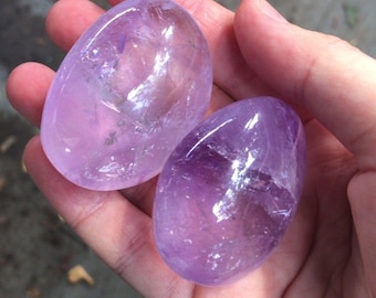 Amethyst Palm Reiki Stones Set of 2 Healing Crystal Gifts 1.5in