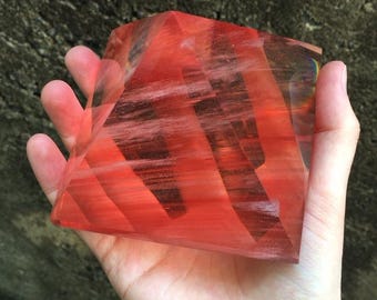 Red Glass Crystal Pyramid Large Cherry Quartz Style Faceted Decor 3.5"