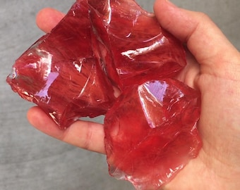 Raw Cherry Quartz Crystal 3 Pc Set Red Rough Natural Healing Stones Display 182g