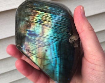 Labradorite Palm Stone Flash Polished Crystal Large Blue Green 500g