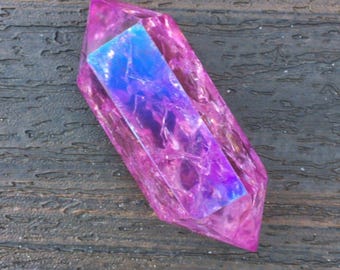 Violet Magenta Pink Crackle Quartz Double Terminated Wand Crystal Point