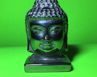 Hematite Buddha Head Carving Polished Crystal Statue Meditation Zen Spiritual Decor Healing Stone