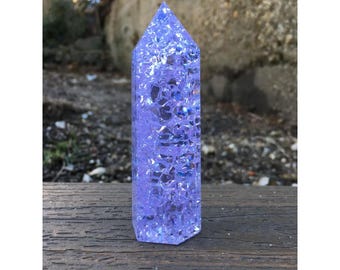 Purple Crackle Quartz Point Crystal Wand Color Enhanced Natural Specimen