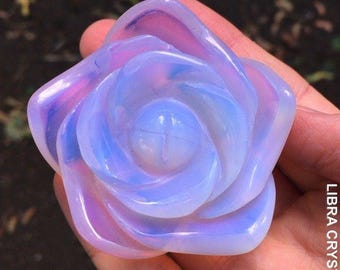Pink Opalite Rose Flower Carving Polished Crystal Glass Figurine Decor 2"