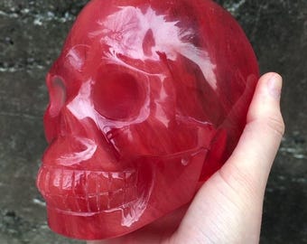 Cherry Quartz Crystal Skull Red Quartz Skull Carving Healing Crystal Energy Meditation 4.5"