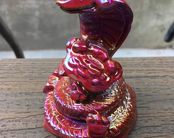 Aura Obsidian Cobra Snake Flower Carving Rainbow Iridescent Crystal Decor 5in