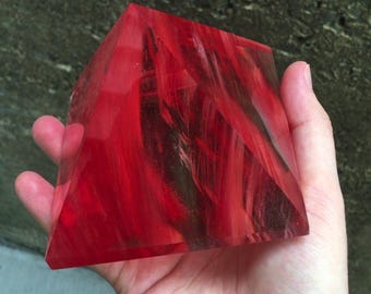 Red Cherry Quartz Style Glass Crystal Pyramid 3.5in