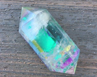 Teal Blue Color Enhanced Quartz Double Terminated Wand Crystal Point