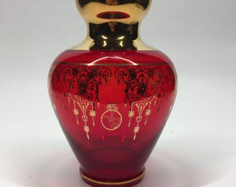 Vecchia Ruby Red Gold Gilt Art Glass Vase Italian Floral Vintage 5in