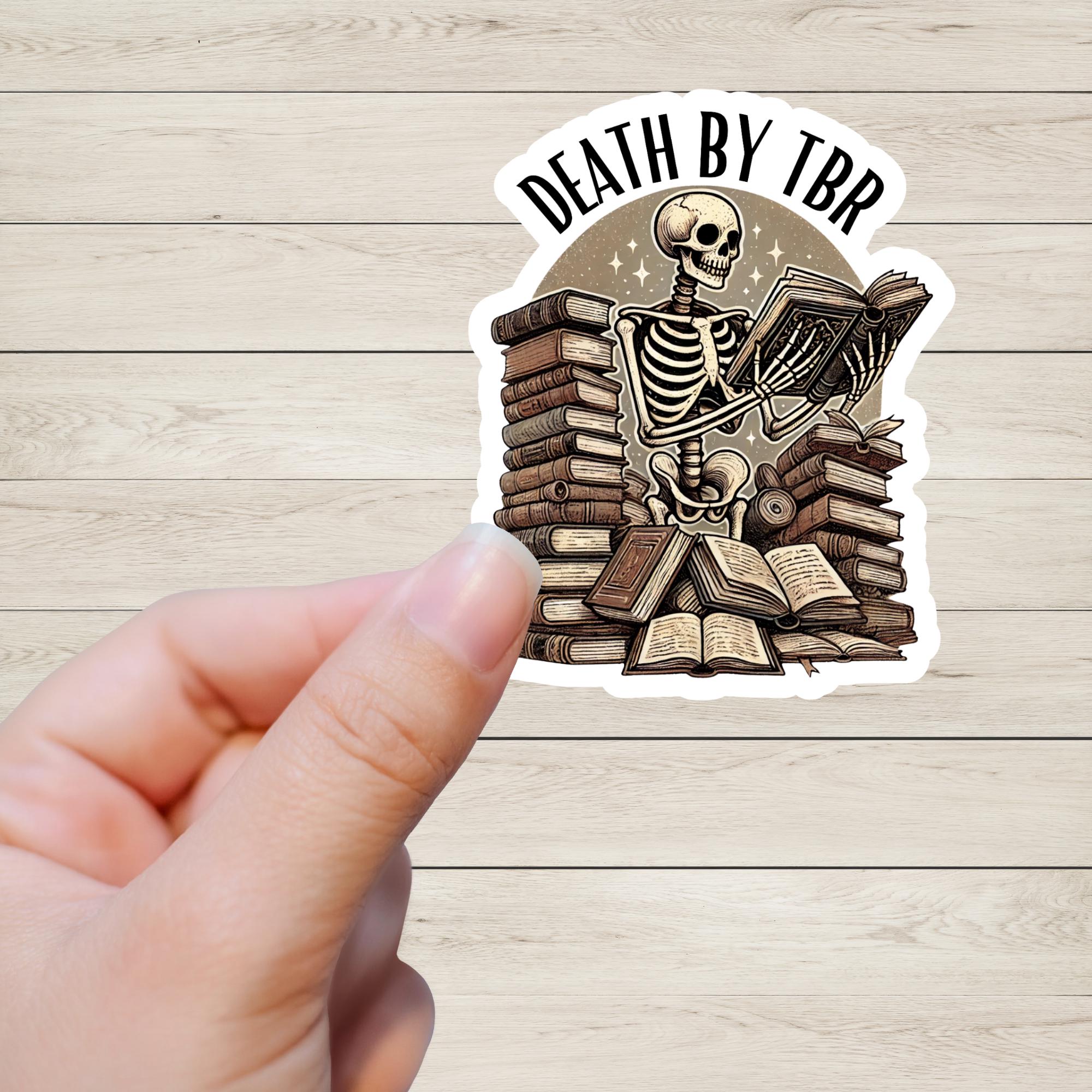Death by TBR Sticker –retro Vintage Bookish Sticker, Skeleton Reading ...