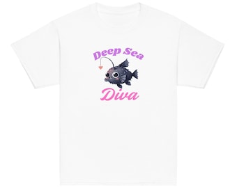 Cute Angler Fish T-Shirt for Kids - Deep Sea Diva Ocean Shirt - Sea Life Graphic Tee - Funny Fish Shirt - Kids Marine Biology Gift