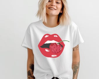 Anti-Trump Cherry Lips Graphic T-Shirt: Hidden Message Political Tee