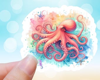 Watercolor Octopus Sticker: Vibrant Ocean Vinyl Decal