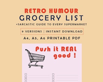 Retro Grocery List Template Printable, Humour Shopping List, Grocery Planner, Funny Grocery Supermarket Map / A4 A5 A6 Instant Download PDF