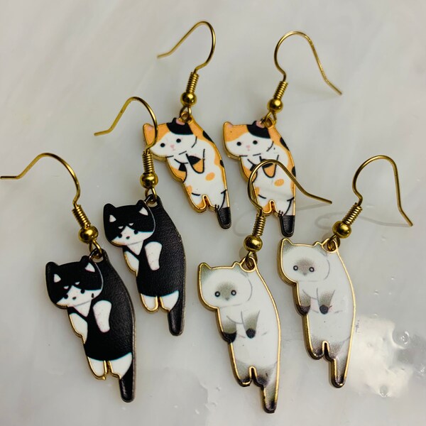 Hanging Cat Earrings Etsy