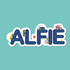 Sticker thème voiture, Transport, Plaques de porte pour enfants, Sticker nom, Étiquette pour chambre de bébé, Décoration de chambre de garçon, Stickers bouteille d'eau, Ipad