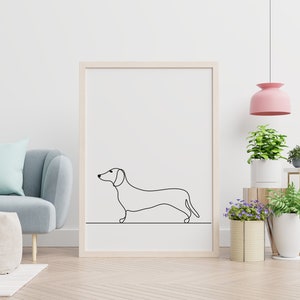 Dachshund Line Drawing, Sausage Dog Printable Wall Decor, Dog Line Art, Dachshund Home Decor, Dachshund Wall Art, Office Print, Gift For Him