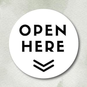 Hier openen sticker, productlabel, label voor kleine bedrijven, benodigdheden, verpakking, leveringen, stickers voor het openen van dozen, post- en pakketstickers