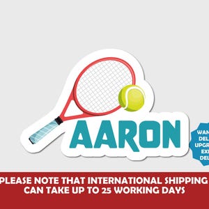 Sticker personnalisé tennis, thème sport, balle de tennis, sports de raquette, plaque de porte, amateur de tennis, jeu de balle, cadeau garçons et filles étiquette de raquette